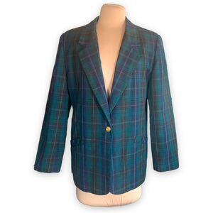 Vintage Koret Green Navy Blue Classic Tartan Plaid Oversized Blazer Jacket